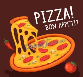 卡通美味奶酪披萨矢量素材